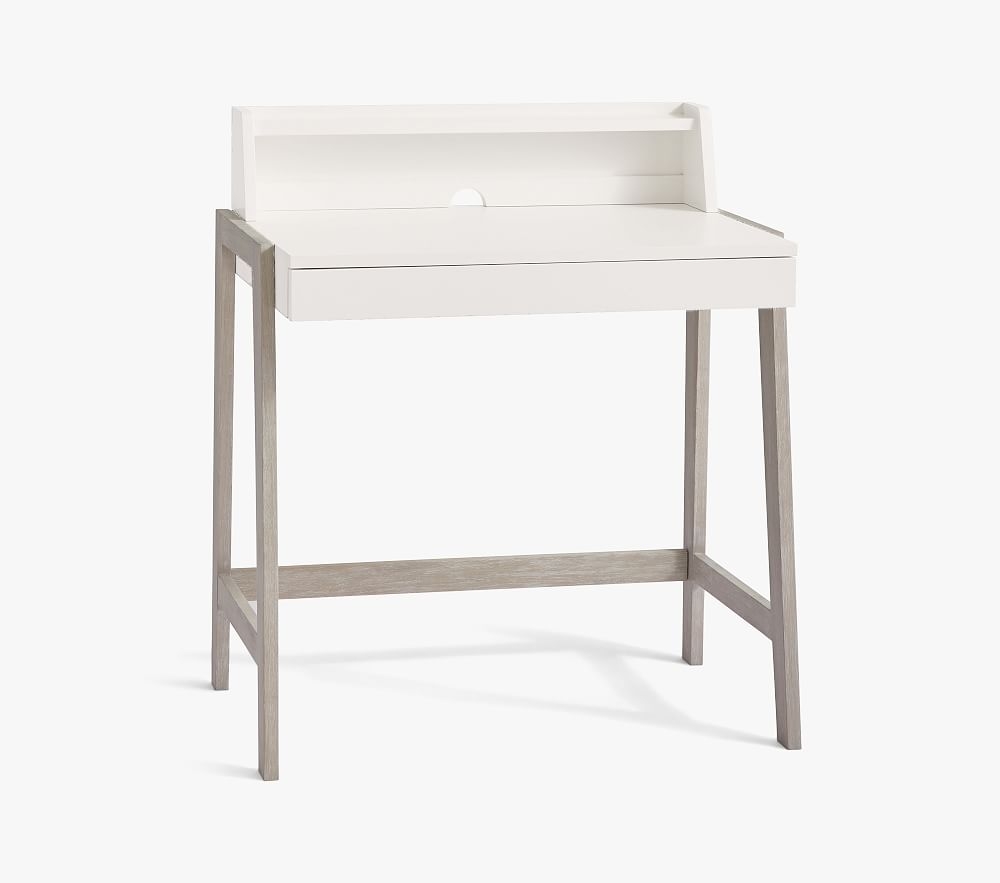 Angled Mini Desk, Simply White & Brushed Fog, In-Home Delivery - Image 0
