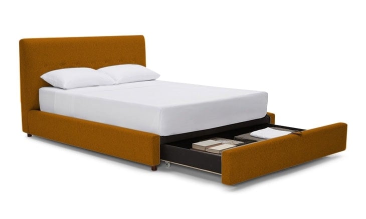 Yellow Alvin Mid Century Modern Storage Bed - Sorrento Marigold - Mocha - Queen - Image 1