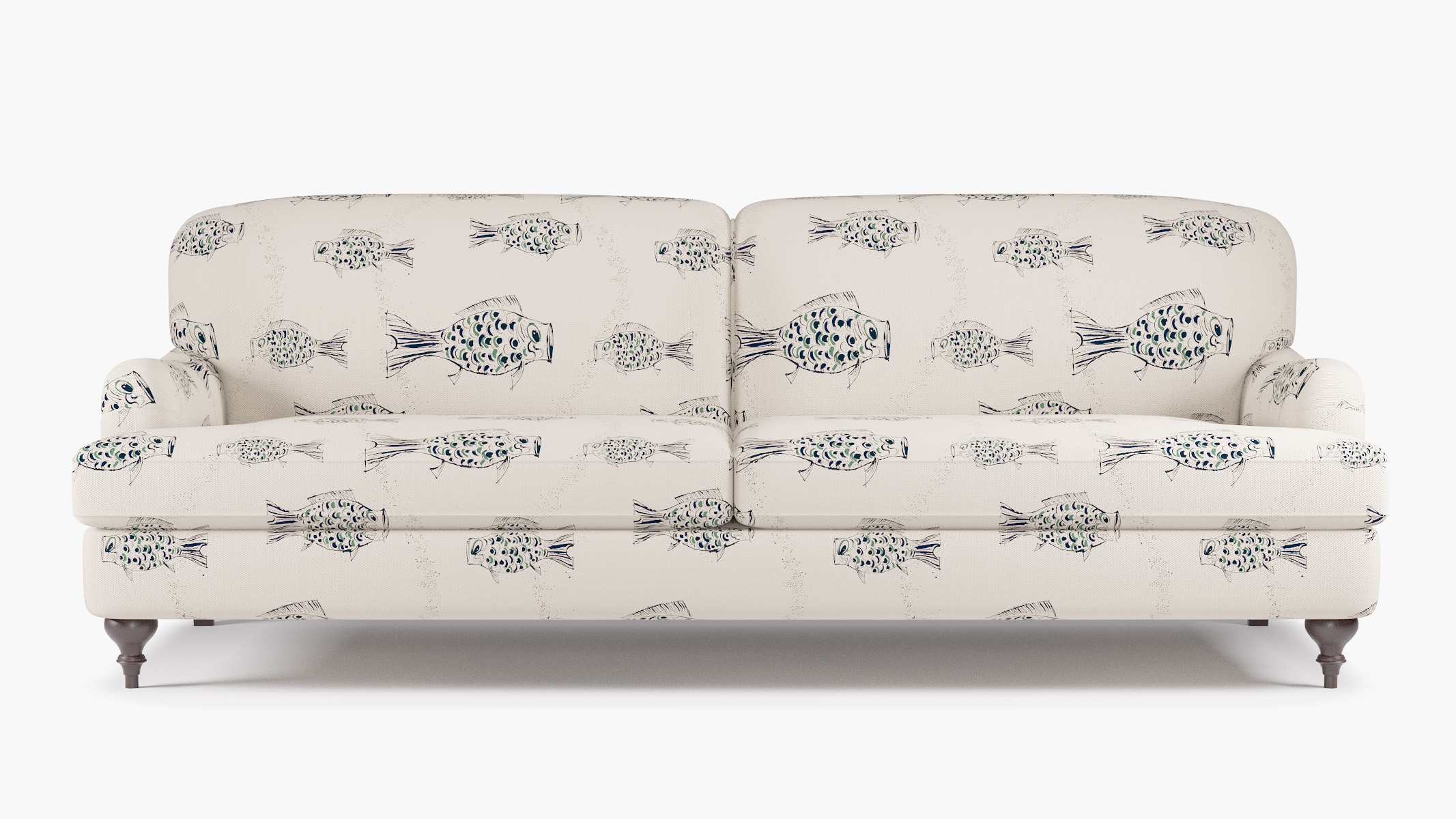 English Roll Arm Sofa, Canvas Sakana, Espresso Turned Wood Leg - Image 0