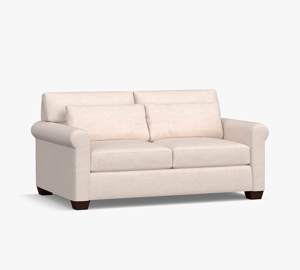 York Roll Arm Upholstered Deep Seat Loveseat 72", Down Blend Wrapped Cushions, Performance Heathered Basketweave Alabaster White - Image 0