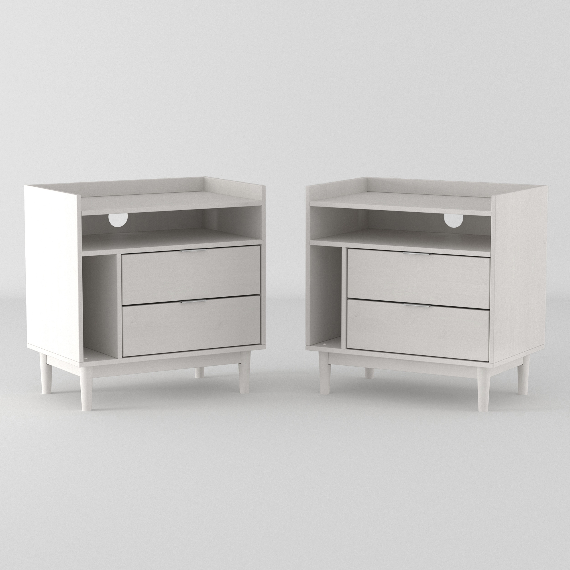 25" Solid Wood 2-Drawer Night Stand with Gallery - 2PK - White - Image 1