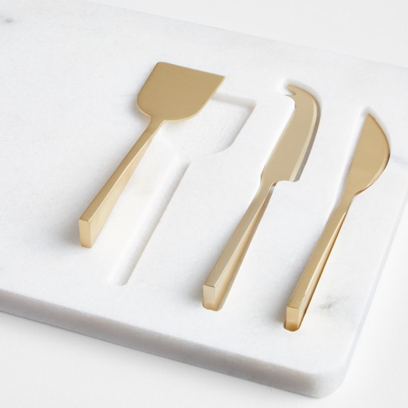 Octavia Small Marble Serving Board With Cheese Knives - Image 2