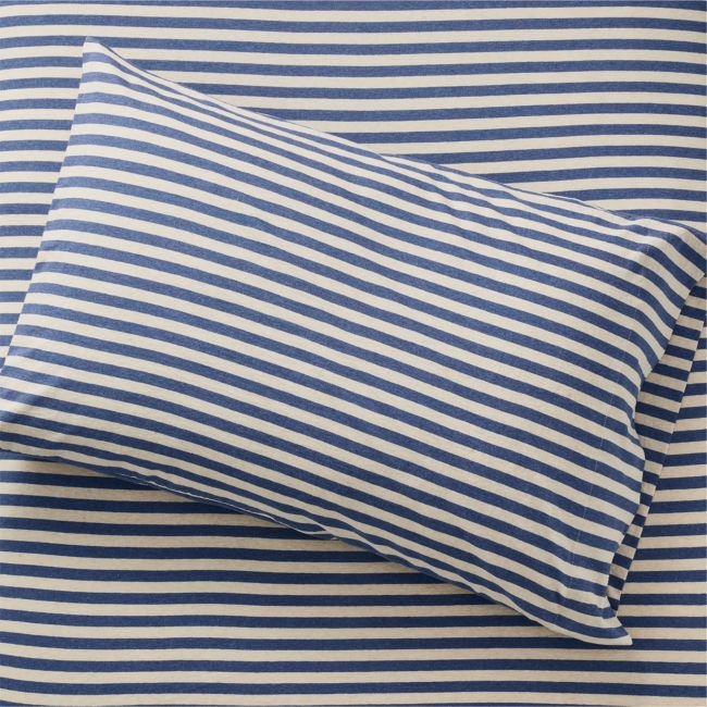 Twin Heathered Blue Stripe Jersey Sheet Set - Image 0