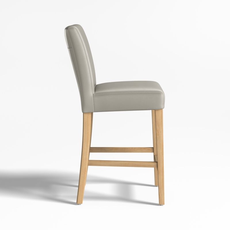 Lowe Pewter Grey Leather Counter Stool with Natural Wood Legs - Image 3