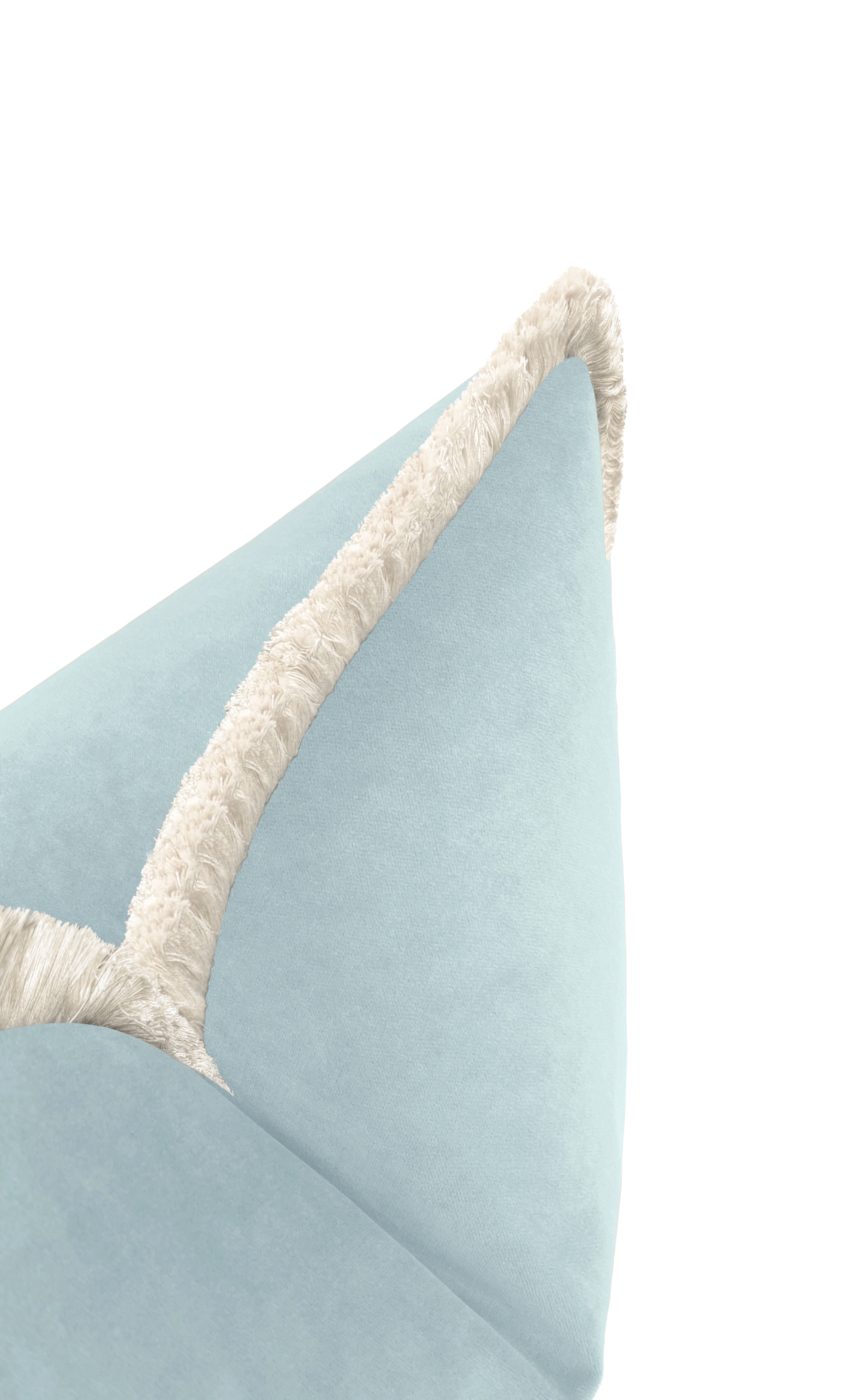 SOCIETY VELVET // SOFT BLUE + FRINGE - Sample 4" X 4" / Natural Fringe - Image 3