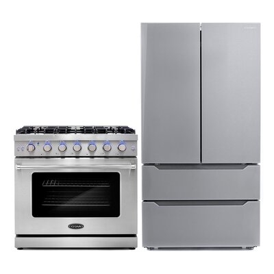 2 Piece Kitchen Package with French Door Refrigerator & 36" Freestanding Gas Range - Image 0