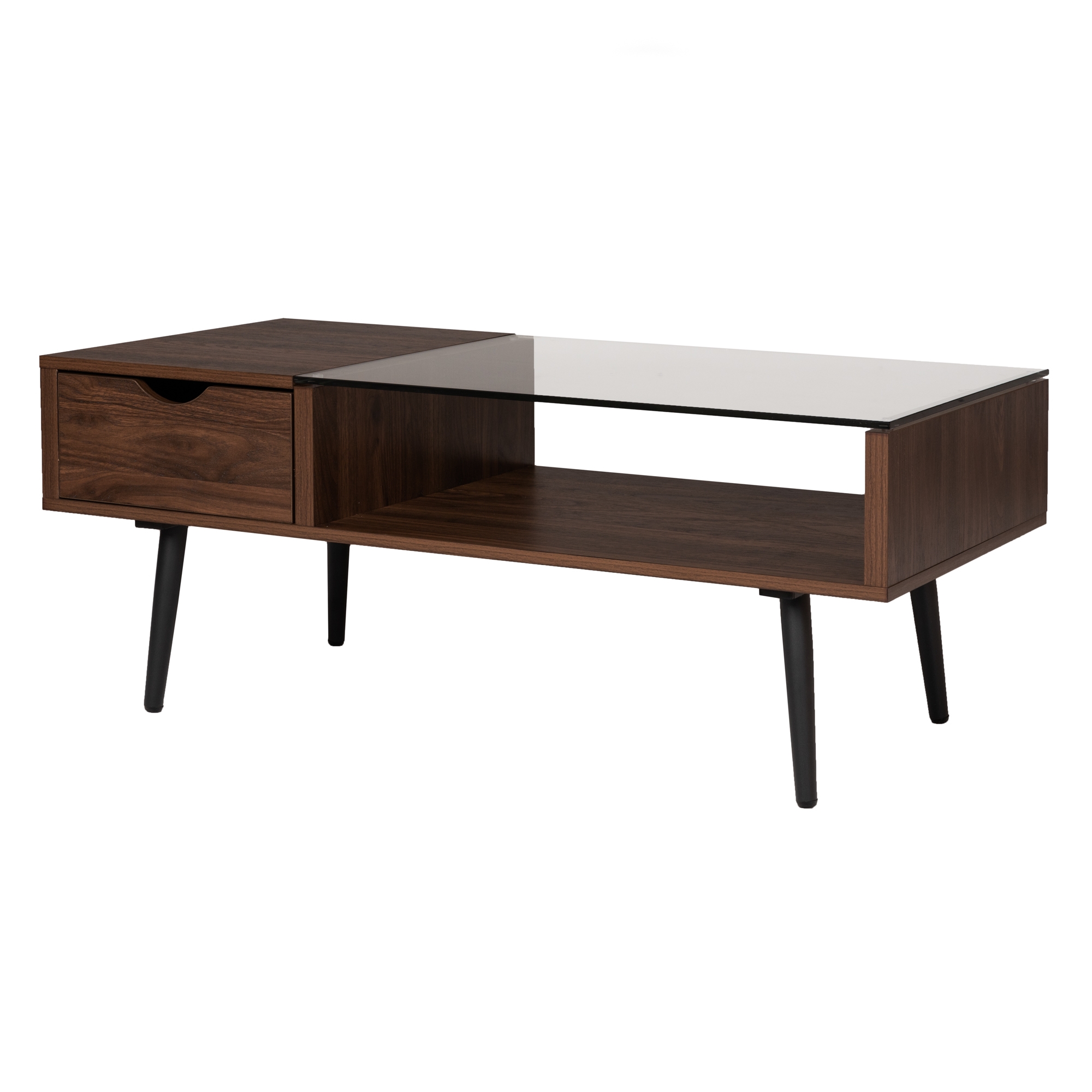 Juniper Mid Century Modern Wood and Glass Coffee Table - Dark Walnut - Image 2