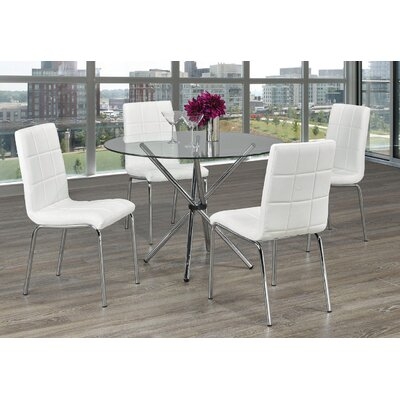 Dining Set 1 Tempered Clear Glass Table With Chrome Legs And 4 Chairs Grey PU Seats With Chrome Legs - Image 0