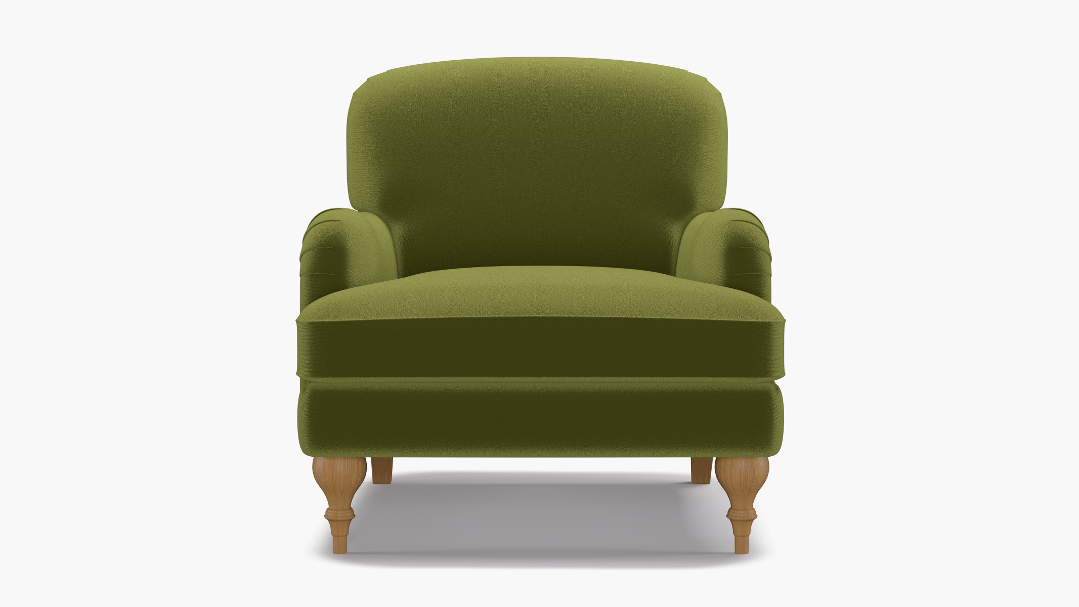 English Roll Arm Chair, Sage Performance Velvet, Natural Turned Wood Leg - Image 0