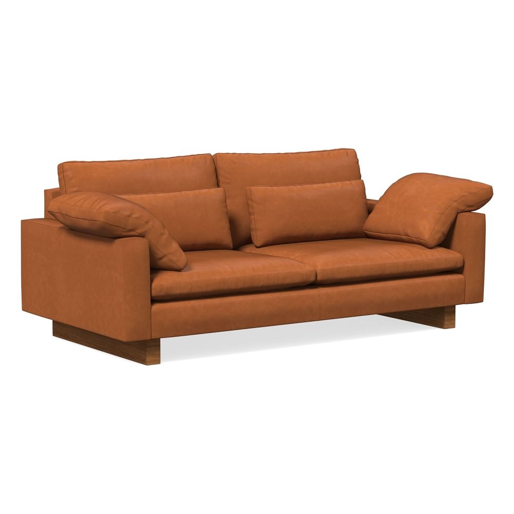 Harmony 82" Multi-Seat Sofa, Standard Depth, Vegan Leather, Saddle, Dark Walnut - Image 0
