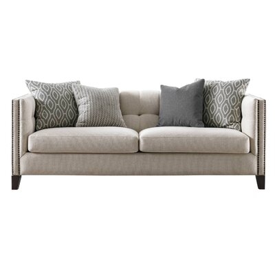 Luxury Tuxedo Linen-Like Tufted With Nailhead Trim Living Room Sofa - Image 0