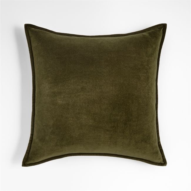 Washed Cotton Velvet Pillow with Down-Alternative Insert, Dark Green, 20" x 20" - Image 0