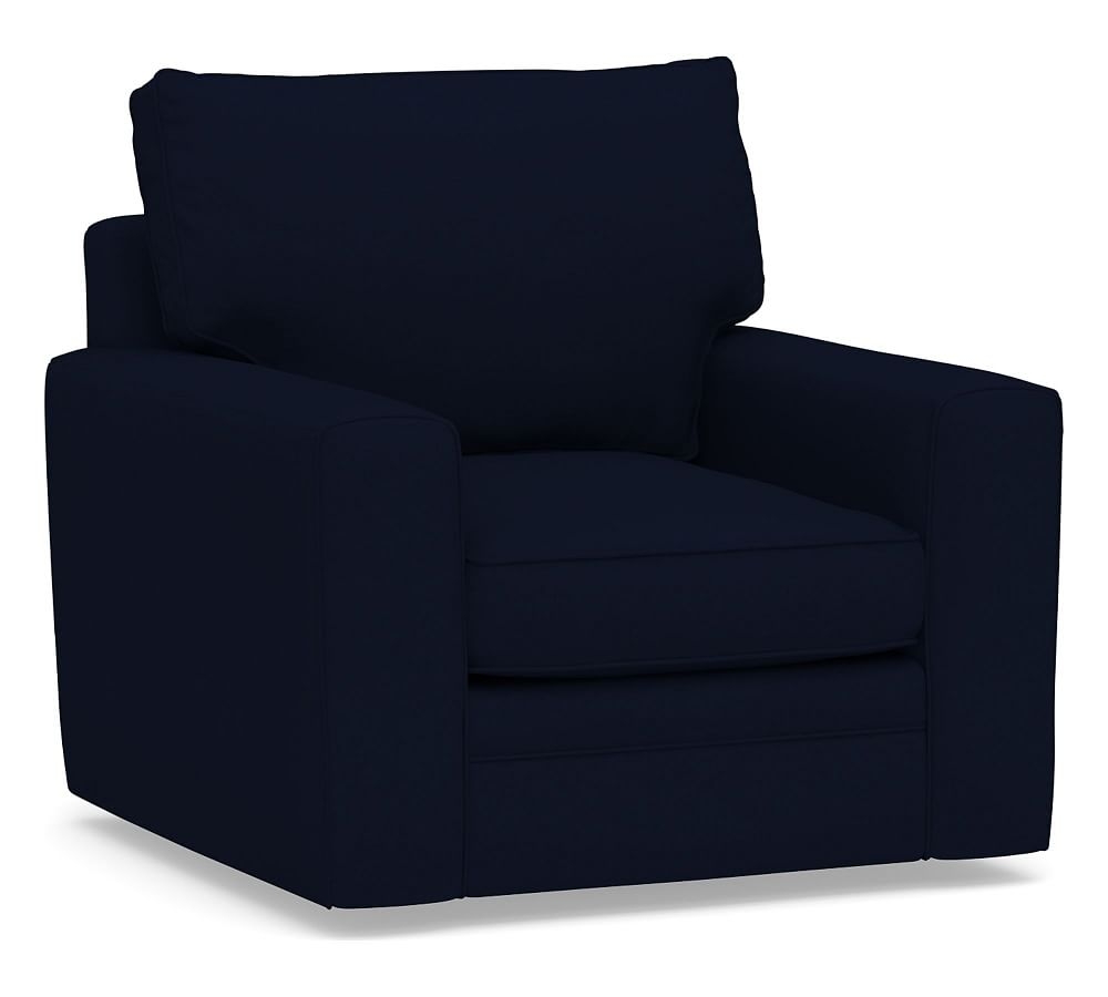 Pearce Square Arm Upholstered Swivel Armchair, Down Blend Wrapped Cushions, Performance Everydaylinen(TM) Navy - Image 0