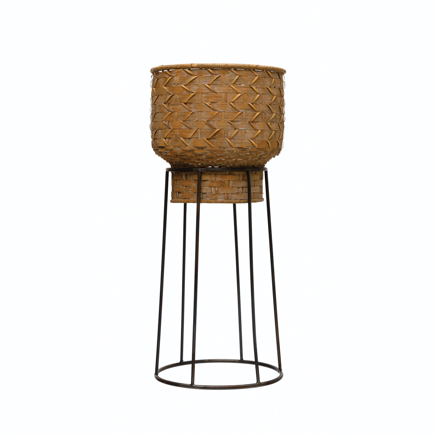 Hand-Woven Rattan Planter with Metal Stand - Image 0