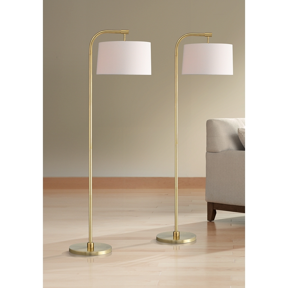 360 Lighting Serra 64" Warm Gold Modern Arc Arm Floor Lamps Set of 2 - Image 0