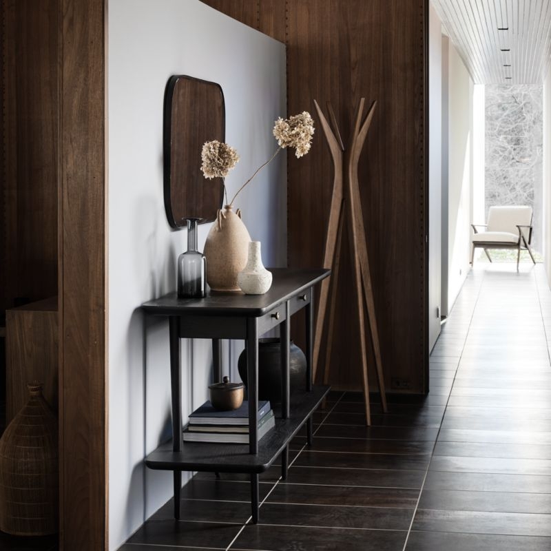 Mickell 72" Rectangular Black Wood Storage Console Table - Image 2