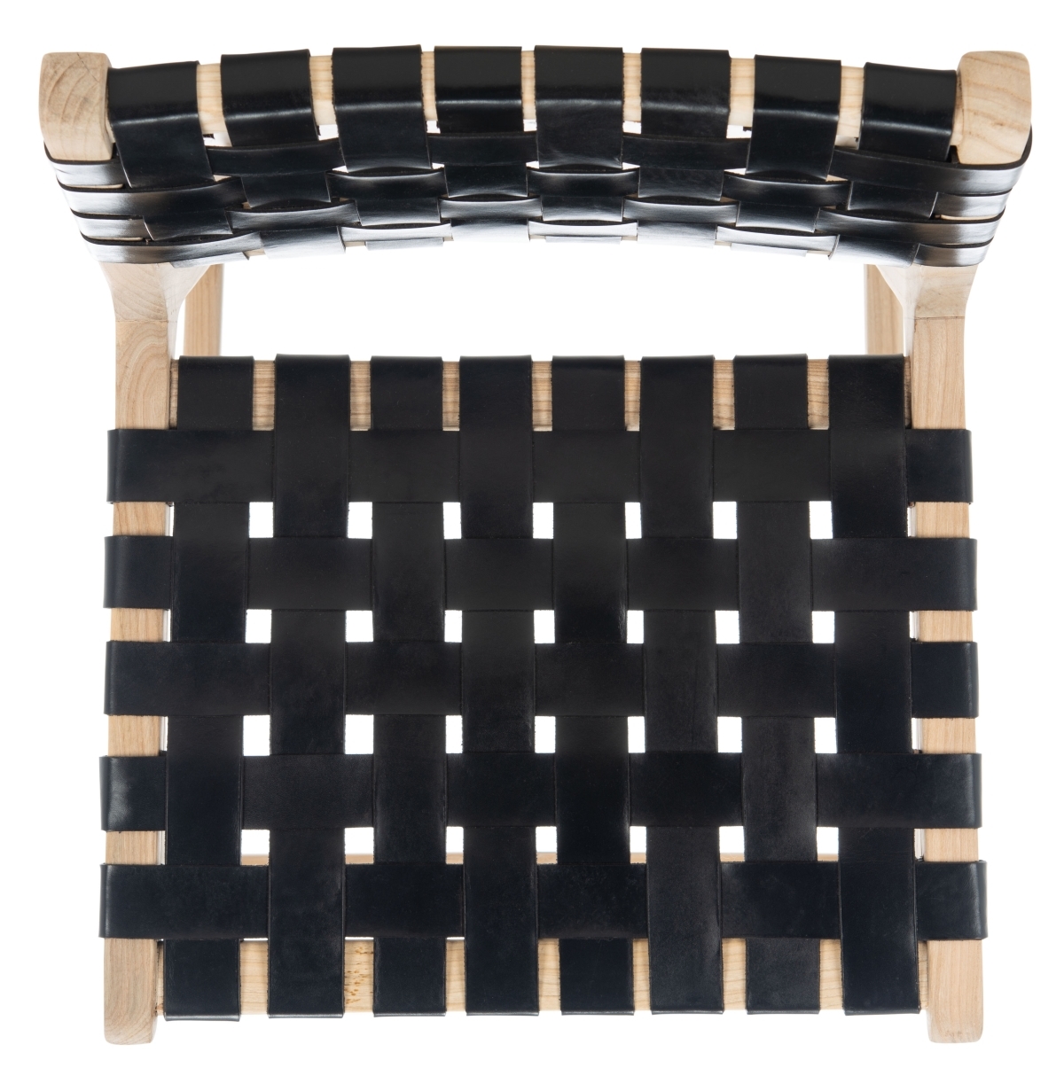 Adah Leather Bar Stool - Black / Natural Unfinished - Safavieh - Image 4