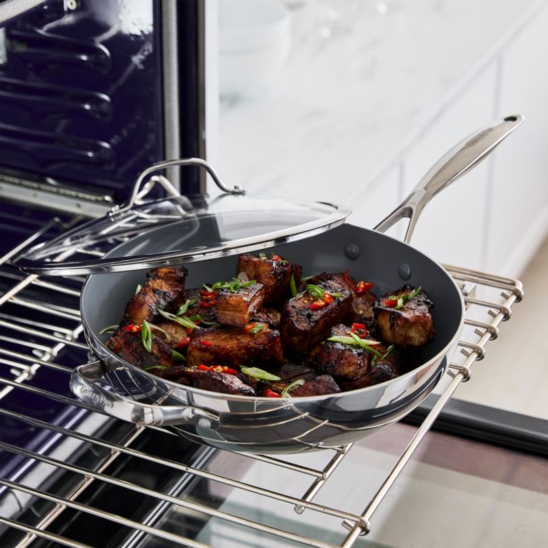 GreenPan ™ Valencia Pro Stainless Steel 12" Wok with Lid & Helper Handle - Image 1