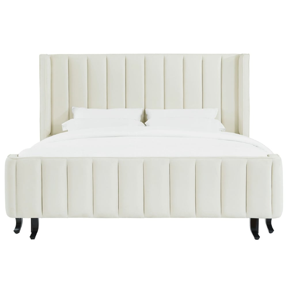 Victoria Modern Classic Ivory Velvet Upholstered Channel Tufted Bed - Queen - Image 0