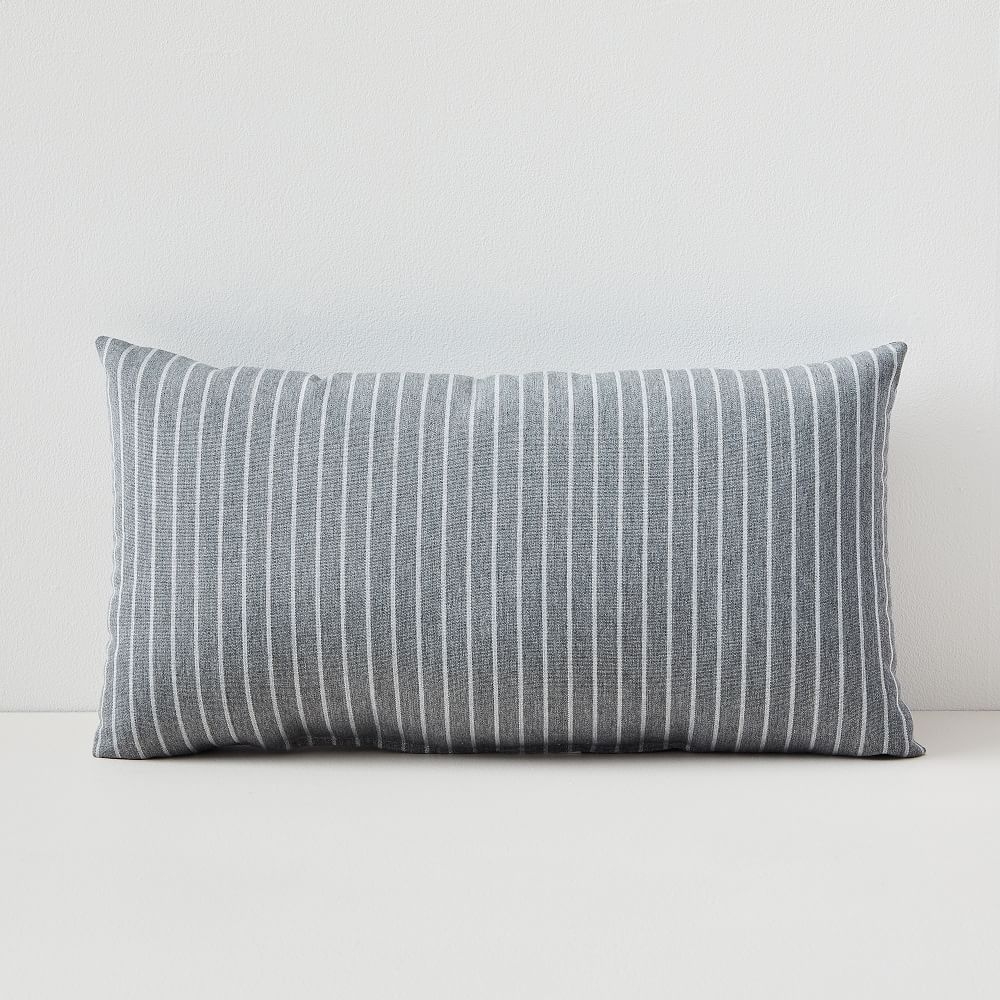 Sunbrella Indoor/Outdoor Striped Lumbar Pillow, Smoke, 12"x21", Set of 2 - Image 0
