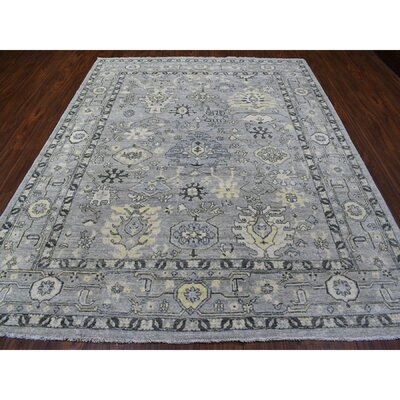 8'X9'9" Light Gray Angora Oushak With Tribal Design Extra Soft Wool Hand Knotted Oriental Rug 8AC2543EE4E1430F8D011A68D5013922 - Image 0