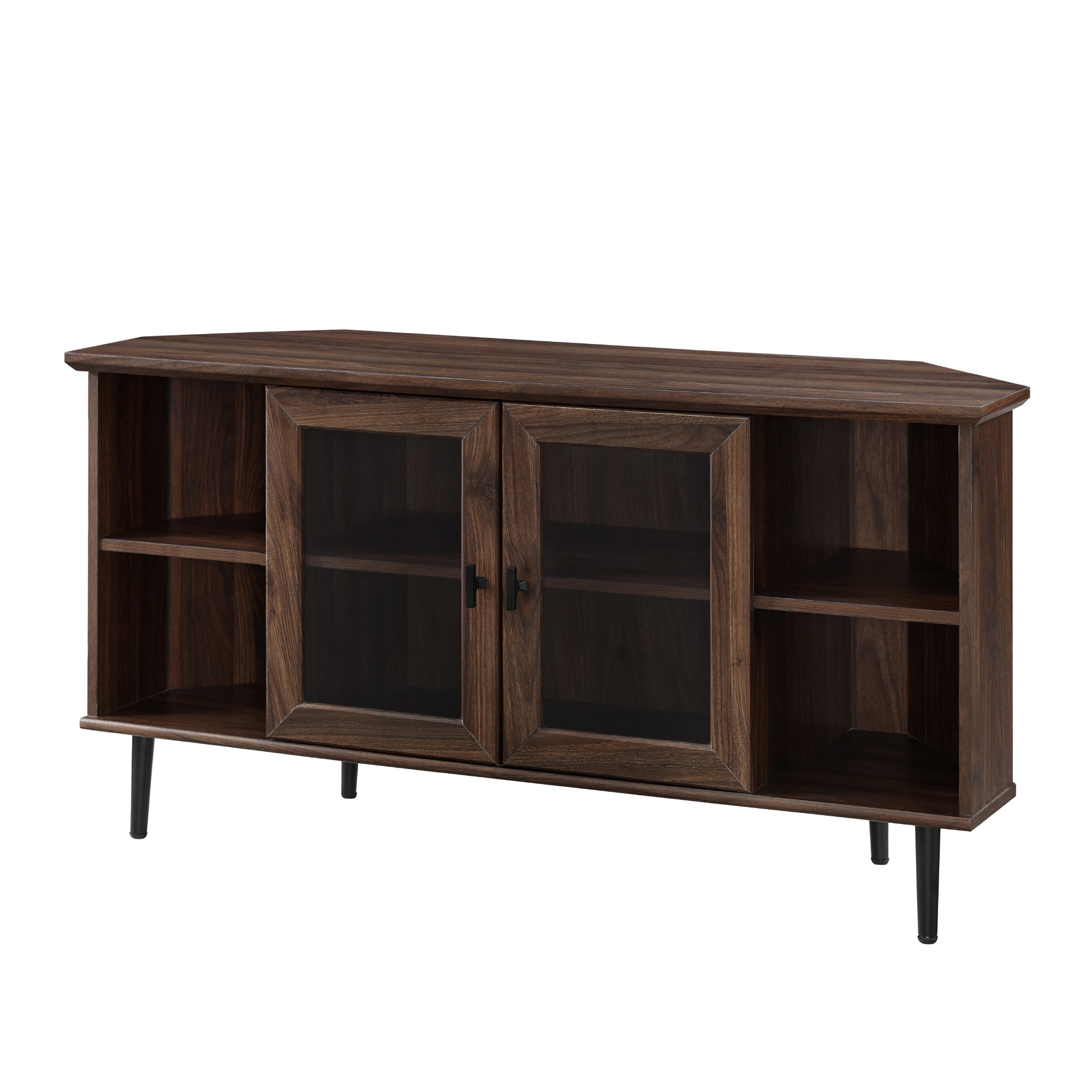 48" Simple Glass Door Corner TV Console - Dark Walnut - Image 2