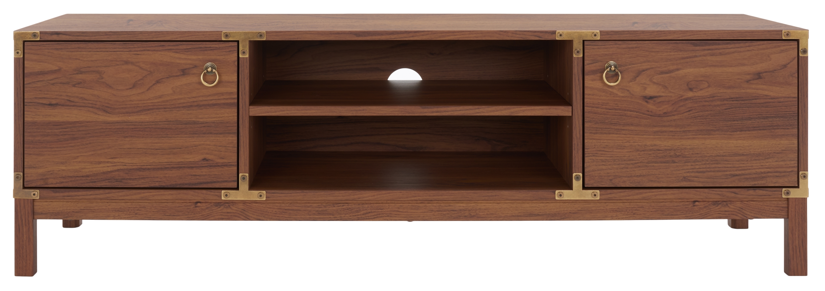 Galio 2 Door 2 Shelf Media Stand - Walnut / Gold - Safavieh - Image 0