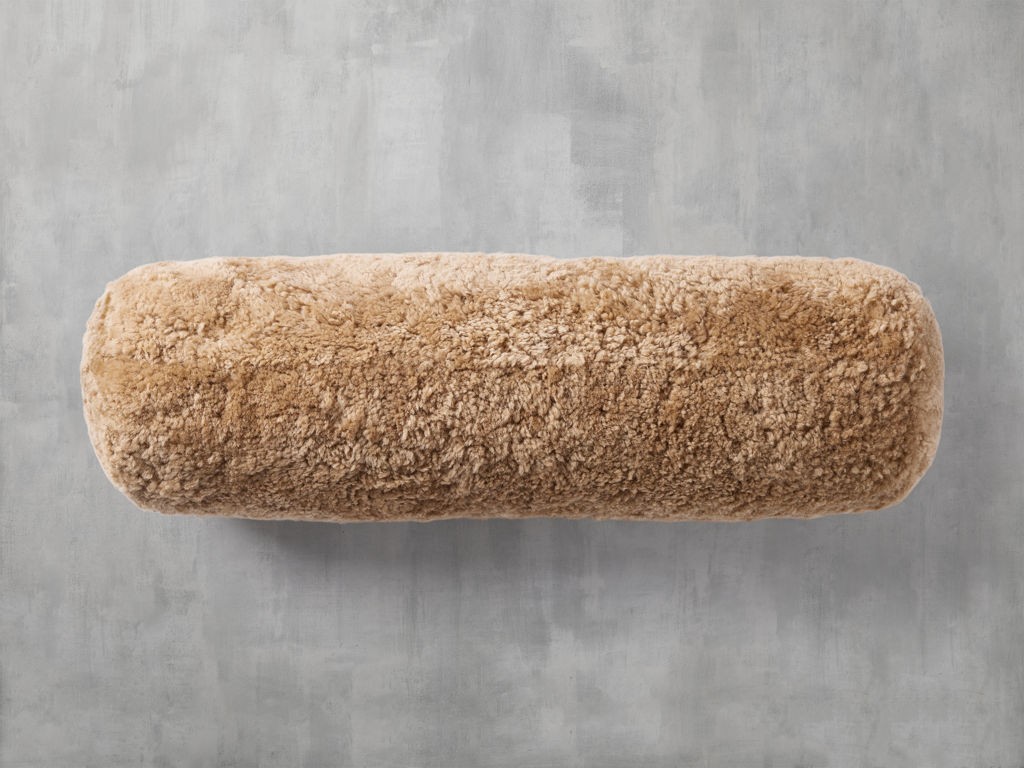 Sheepskin Bolster Pillow in Genuine Fur Brown  Camel - Image 0