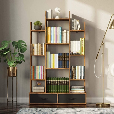 Bookshelf With 2Drawers, Rustic Wood Bookshelves - Image 0
