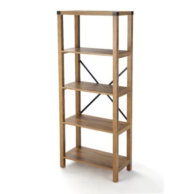 Millwood Pines Bookshelf – Industrial Design 5 Tier Etagere Bookcase With Metal Plated Top Edges And Crossbar Support - Image 0