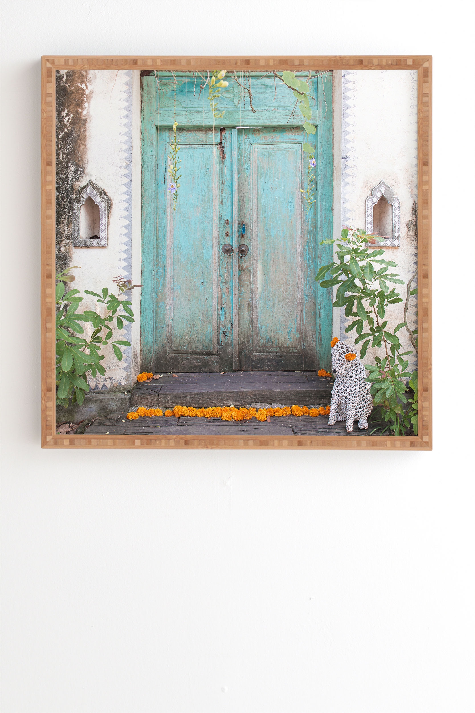 Turquoise Door by TRVLR Designs - Framed Wall Art Bamboo 19" x 22.4" - Image 1