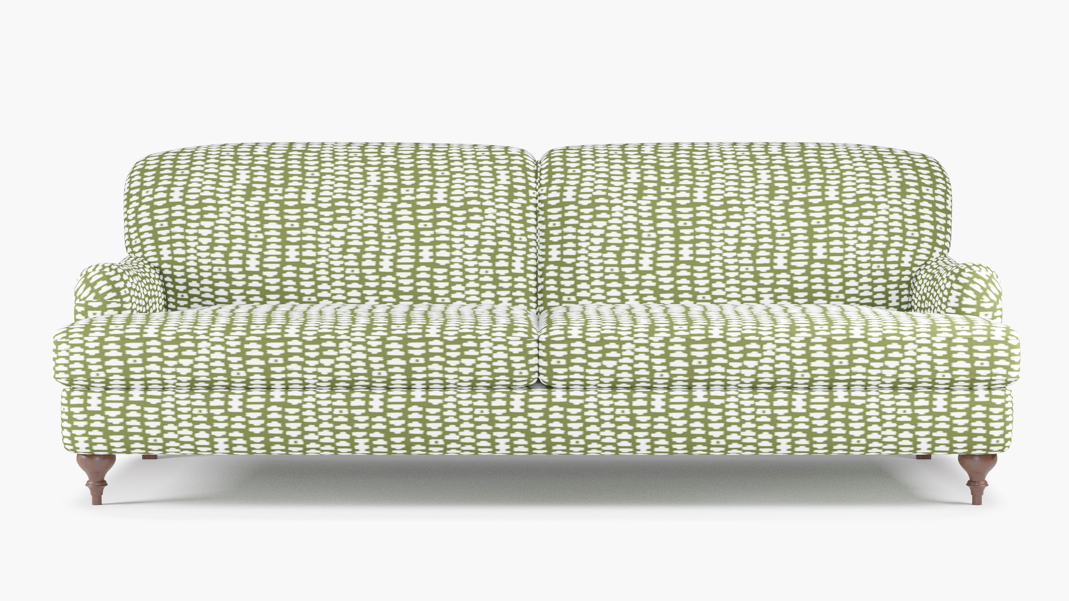 English Roll Arm Sofa, Olive Odalisque, Walnut Turned Wood Leg - Image 0