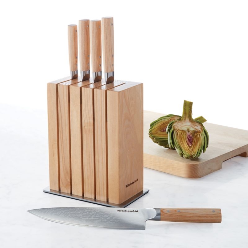 KitchenAid Premier 6-Piece Ash Wood Knife Block Set - Image 1