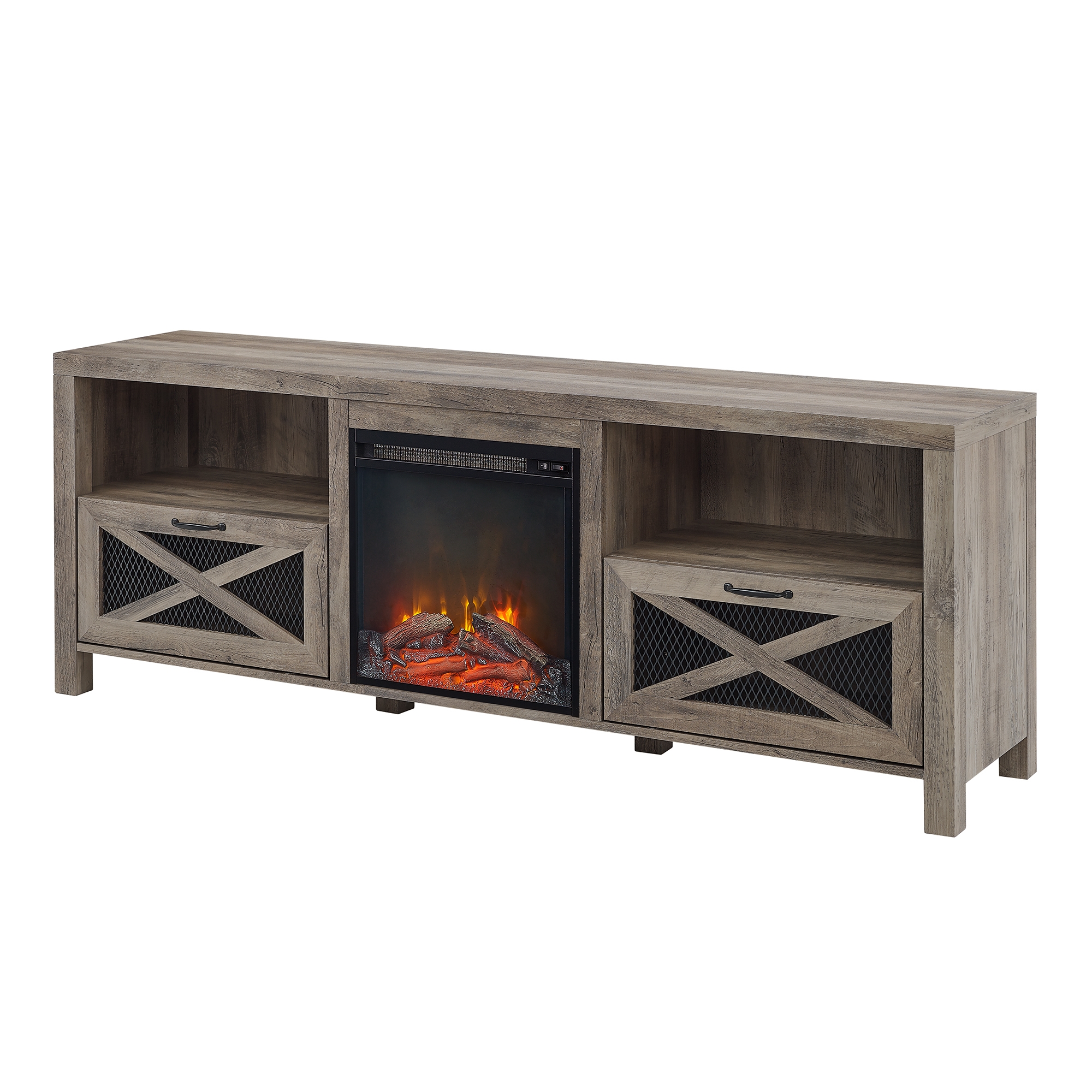 Abilene 70" Rustic Farmhouse Fireplace TV Stand - Grey Wash  - Image 2
