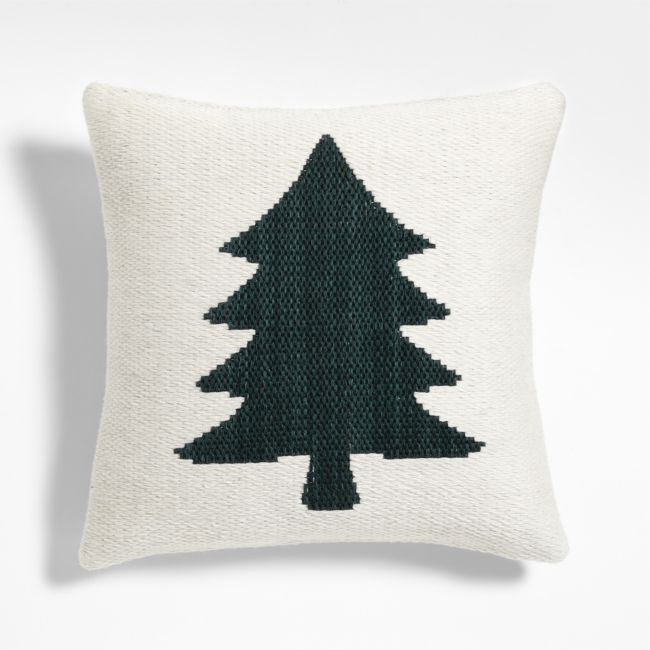 Tree Kilim 20"x20" Spruce Green and Arctic Ivory Throw Pillow with Feather Insert - Image 0