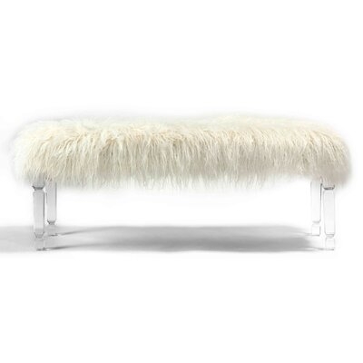 Mercer41 Anduena Bench Ottoman, White Faux Fur With Acrylic Legs - Image 0