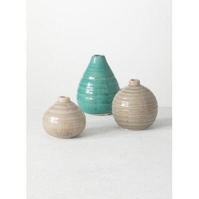 3 Piece Gray/Blue Indoor / Outdoor Ceramic Table Vase Set - Image 0