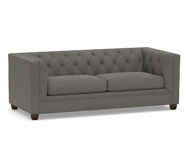 Chesterfield Square Arm Upholstered Sofa 83.5", Polyester Wrapped Cushions, Chenille Basketweave Charcoal - Image 0