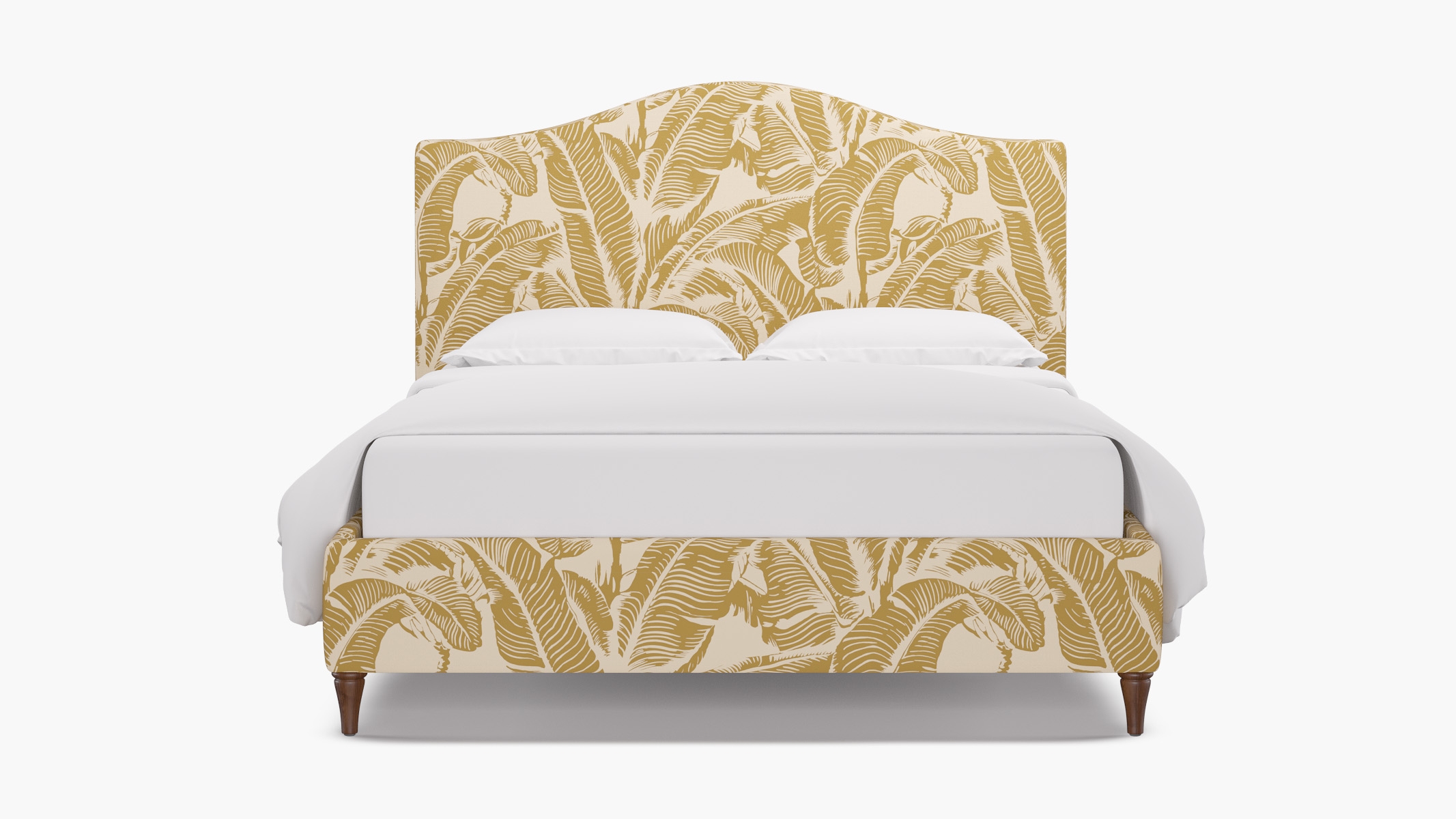 Camelback Bed, Ochre Martinique® Encore, Walnut Decorative Tapered Leg, King - Image 0