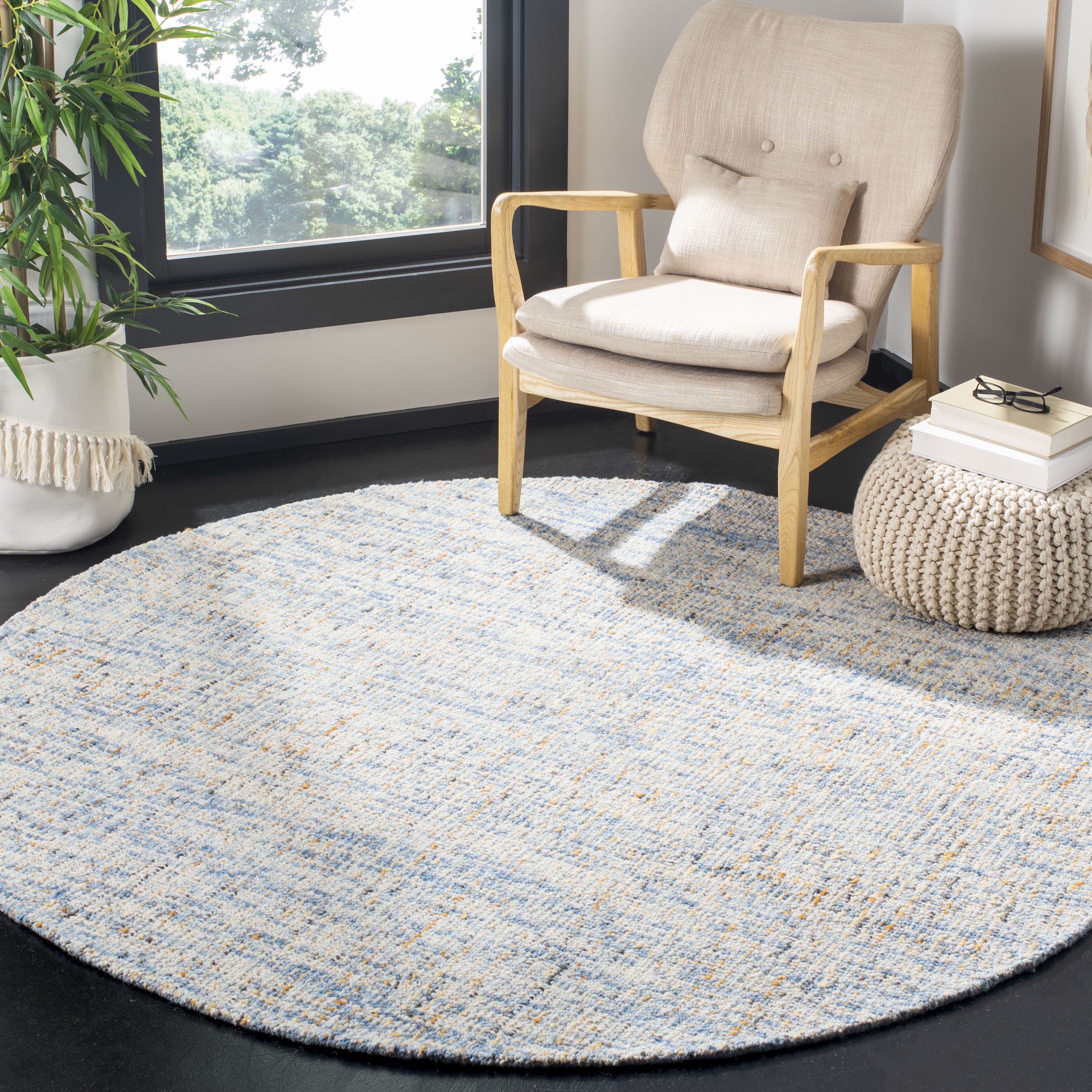 Arlo Home Hand Tufted Area Rug, ABT468C, Dark Blue/Rust,  6' X 6' Round - Image 1
