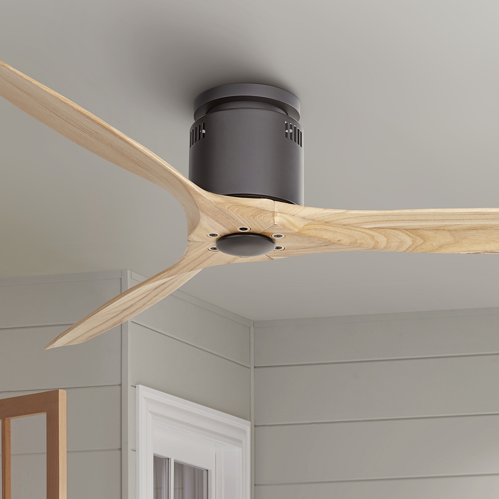 52" Windspun Matte Black-Natural DC Modern Hugger Fan with Remote - Image 0