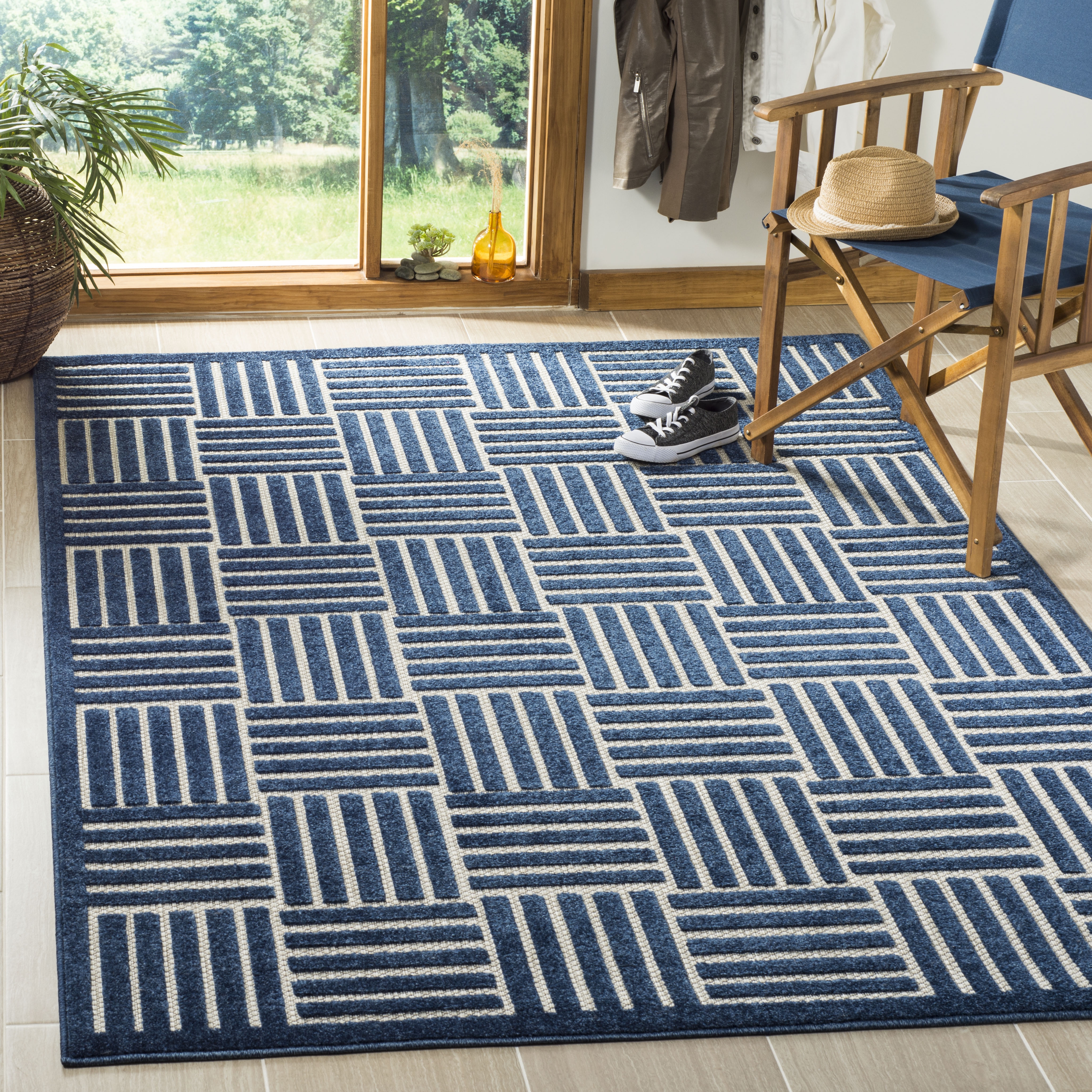Arlo Home Indoor/Outdoor Woven Area Rug, COT942A, Blue/Grey,  5' 3" X 7' 7" - Image 1