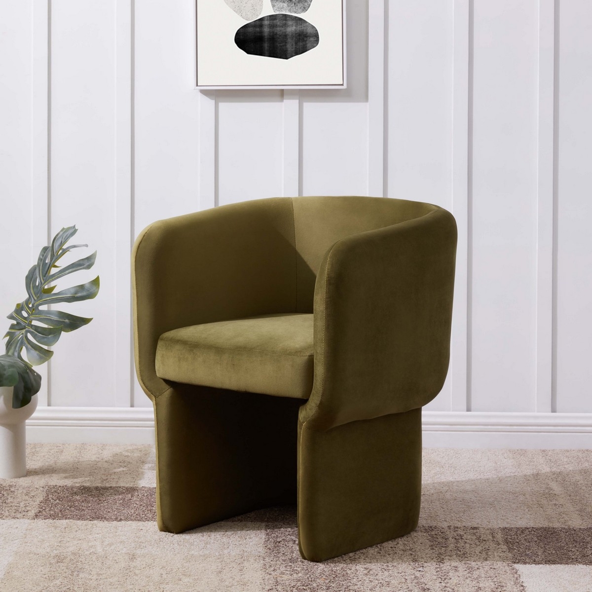 Wally Velvet Dining Chair - Olive Green - Image 1