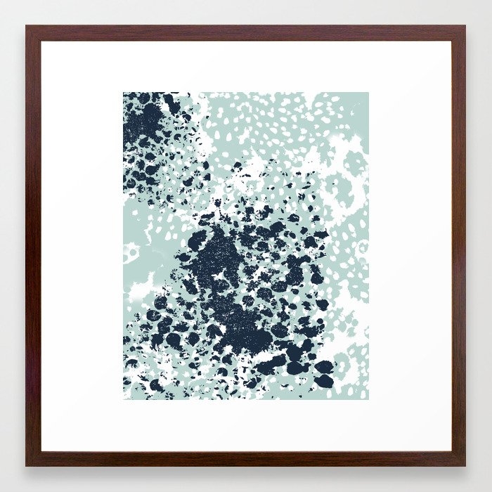 Textured Mint And Blue Abstract Painting Dots Pattern Modern Minimal Art Print Framed Art Print by Charlottewinter - Conservation Walnut - MEDIUM (Gallery)-22x22 - Image 0