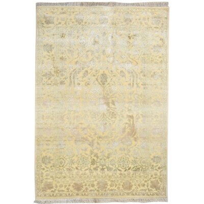 One-of-a-Kind Hand-Knotted 4' x 6' Wool/Viscose Area Rug in Ivory - Image 0