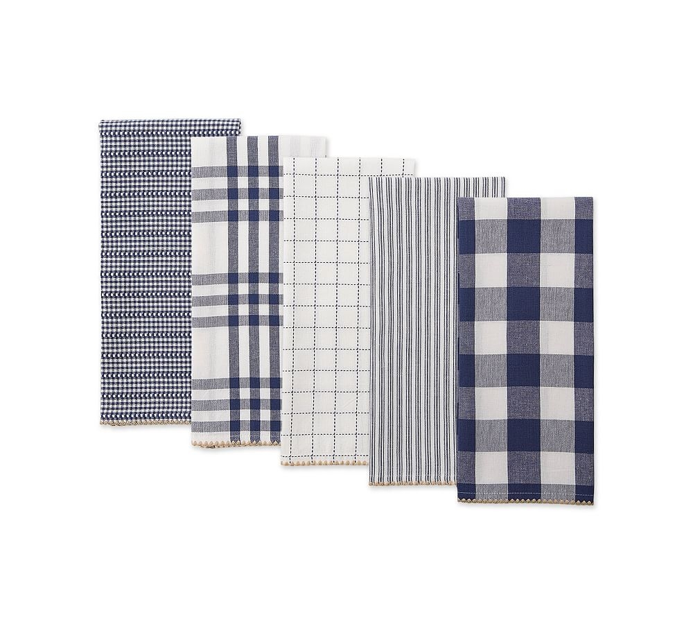 Farmhouse Woven Kitchen Towels, Set of 5 - French Blue - Image 0