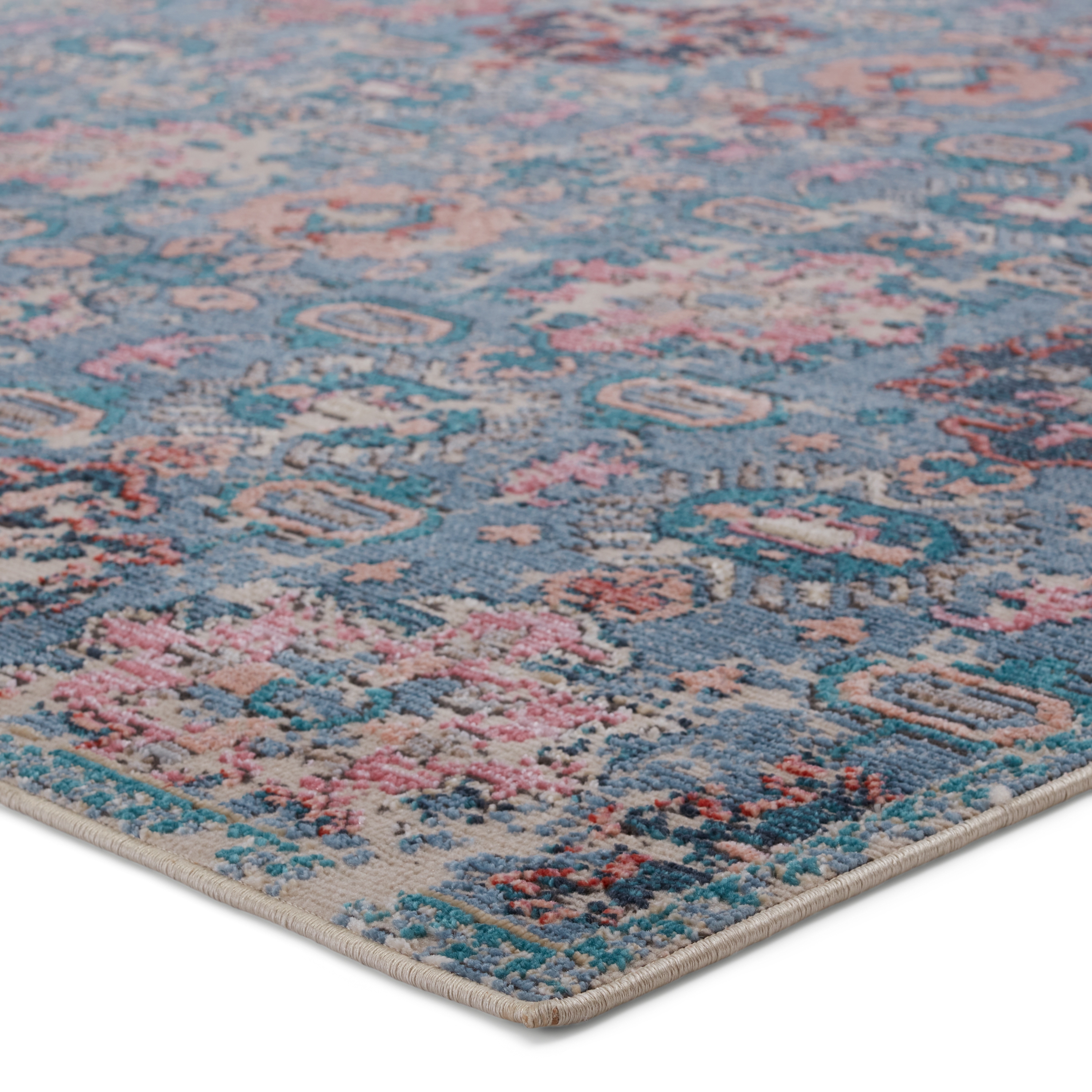 Vibe by Farella Indoor/ Outdoor Oriental Blue/ Pink Runner Rug (2'6"X8') - Image 1