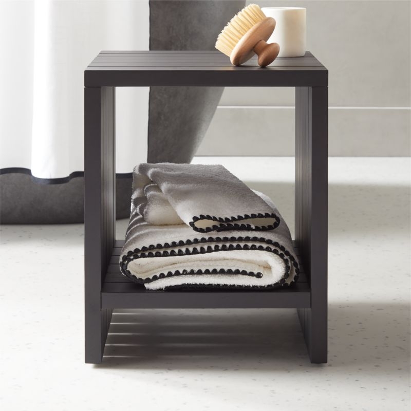 Teak Black Bathroom Stool - Image 1