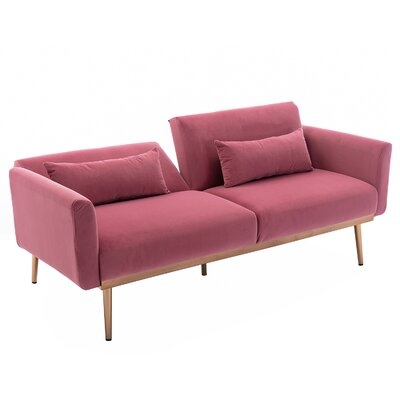 Mid Century Modern 68.5 W Velvet Upholstered Split Back Convertible Futon Sofa Bed Recliner Couch Accent Sofa Loveseat With Rose Gold Metal Feet And Toss Pillows" - Image 0