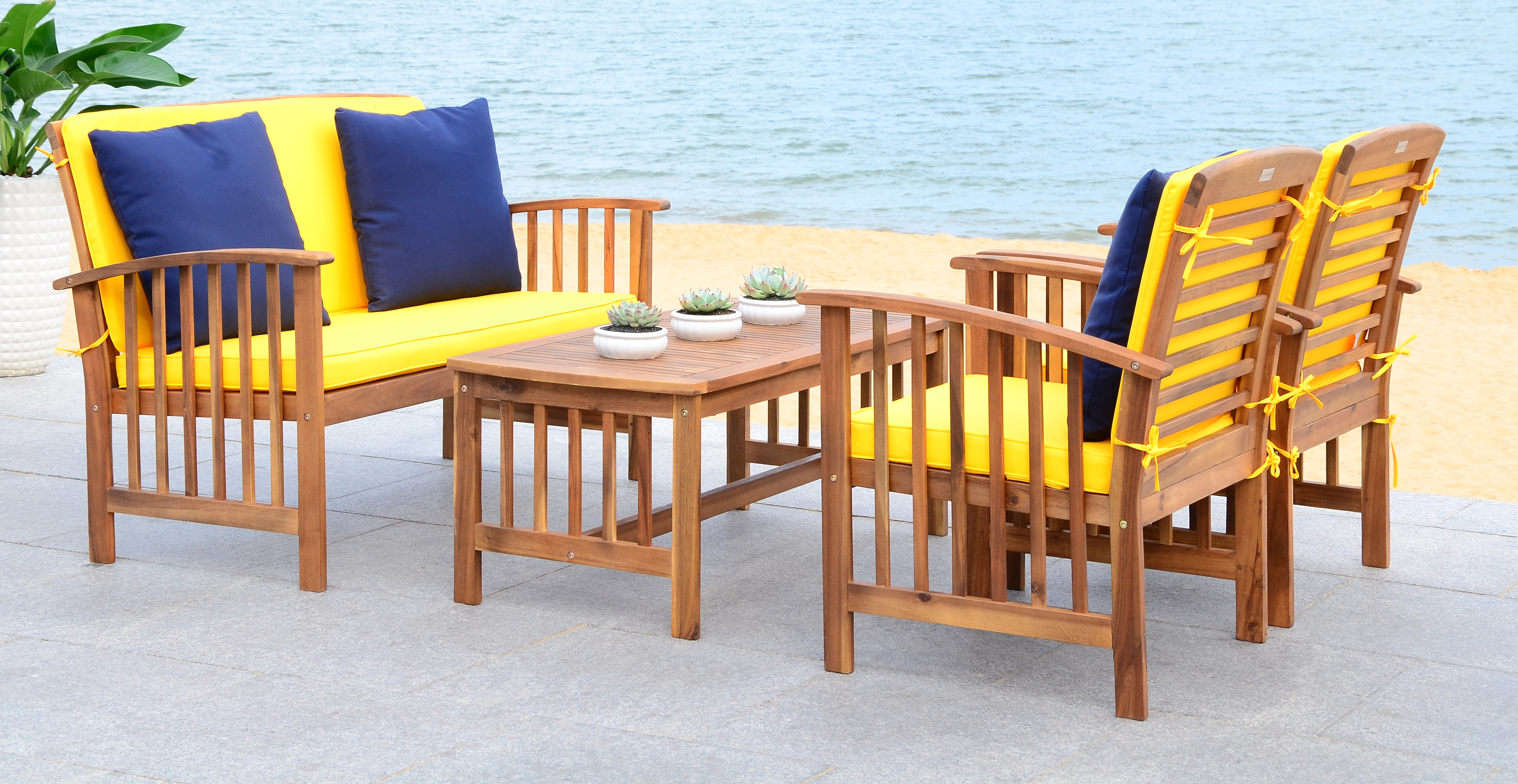 Rocklin 4 Piece Outdoor Set - Natural Look/Yellow - Safavieh - Image 6